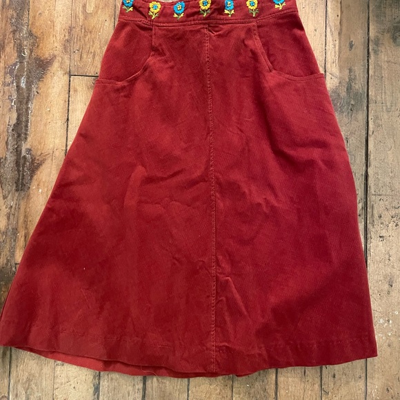 Embroidered Red Corduroy Skirt - Picture 1 of 4